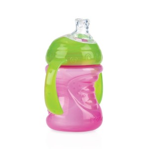 Copo Com Alça E Bico De Silicone 240ml Rosa/Verde