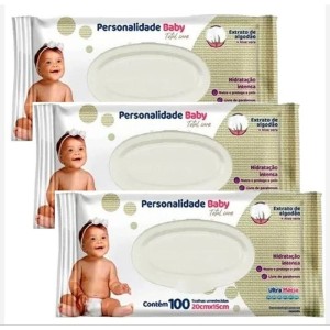 Kit 3 Pacote Toalha Umedecida Personalidade Baby Total care com 100